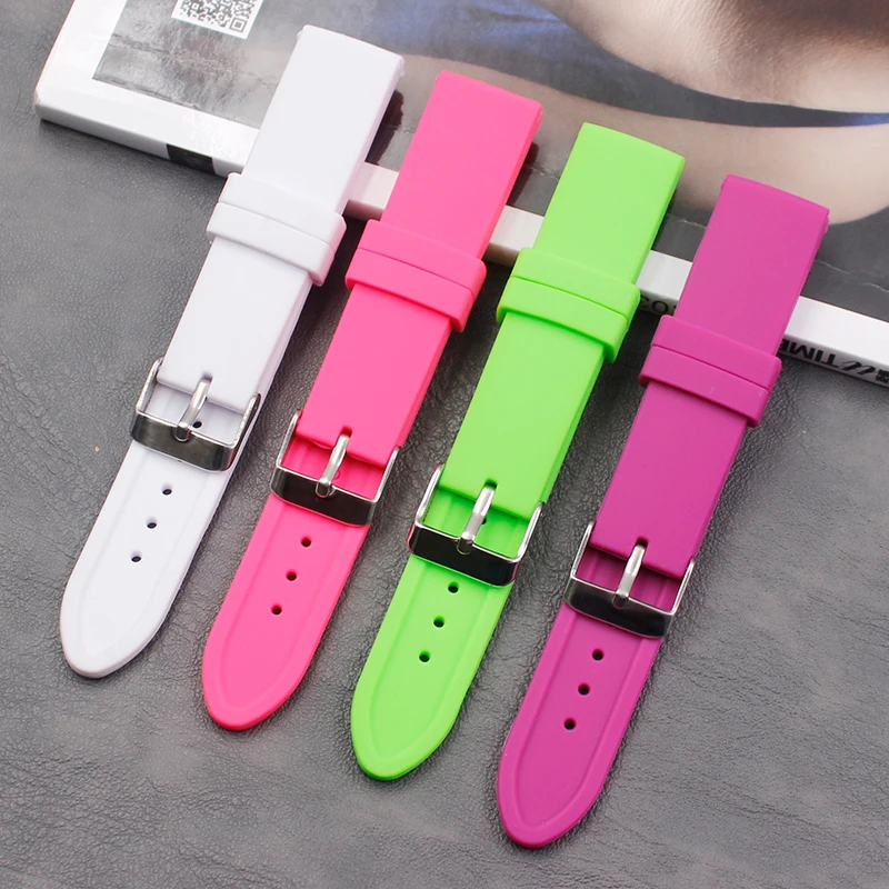 

Watch accessories silicone strap men 20mm ladies casual soft sports waterproof natural rubber strap buckle