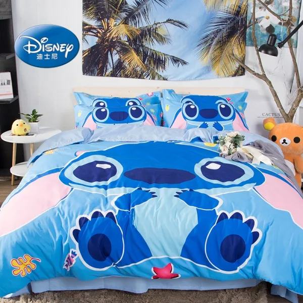 Набор постельного белья disney Lilo и Stitch, пододеяльник, синее стеганое покрывало, 3D украшение для комнаты мальчика, постельное белье, наволочки для кровати King