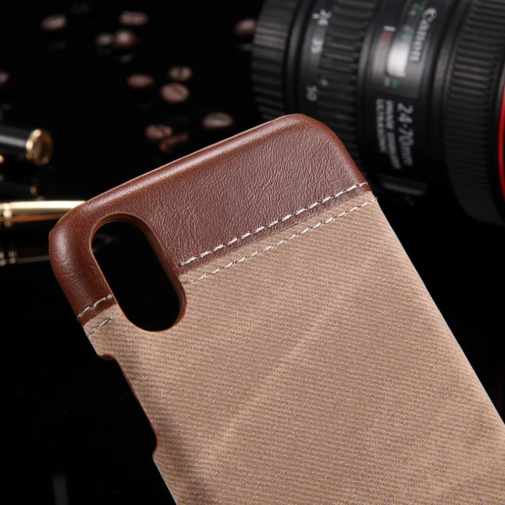 Ретро деним кожаный чехол для iphone 8 Plus X Бизнес Стиль ковбой Человек Холст Жесткий