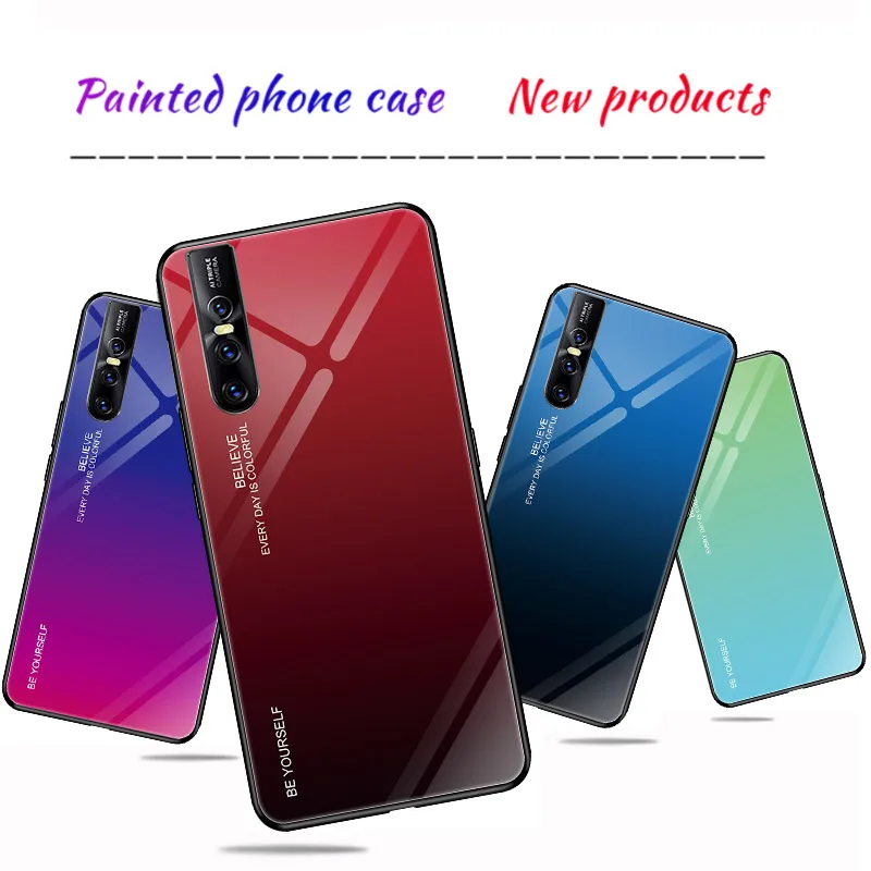 For VIVO V15 Pro Phone Case Gradient Tempered Glass Hard Soft TPU Silicone Frame Back Cover for |