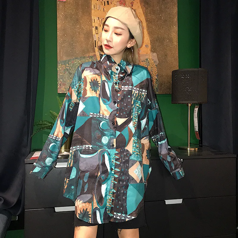 Korobov Harajuku, новинка, женские блузки, Корейская, мультяшный принт, Студенческая блузка, свободная, хип-хоп, женская рубашка, топы, Feminina 76288