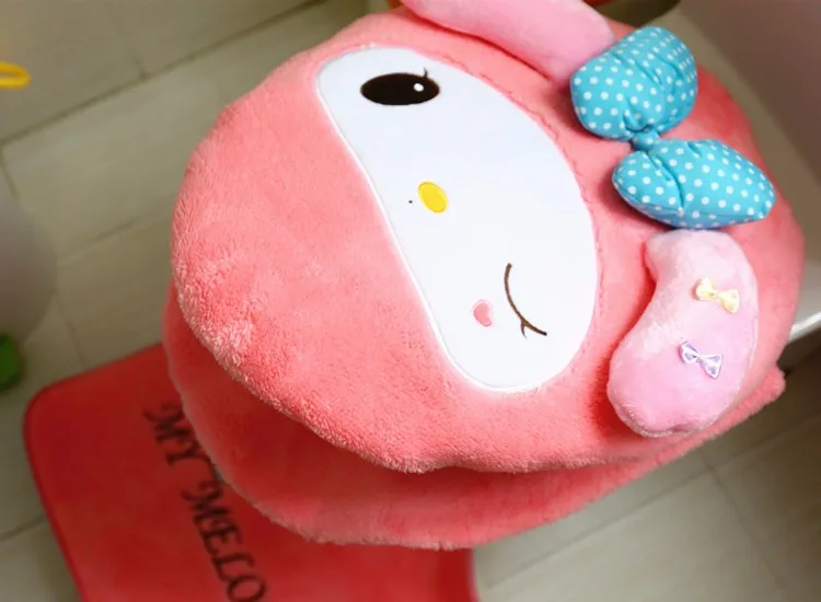 Kawaii Лук Мелодия мягкий теплый мех Набор ковриков для ванной комнаты унитаз сиденья набор