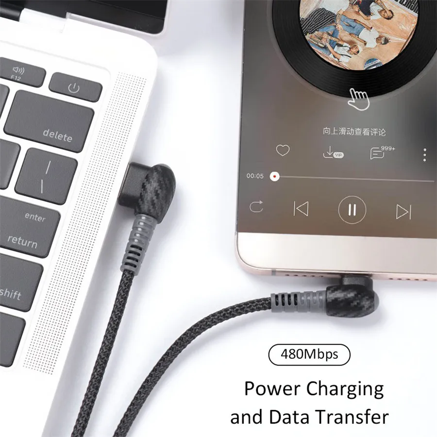 Olaudem 90 градусов USB C кабель для Macbook Pro huawei Быстрая зарядка Тип нейлоновый Плетеный 5