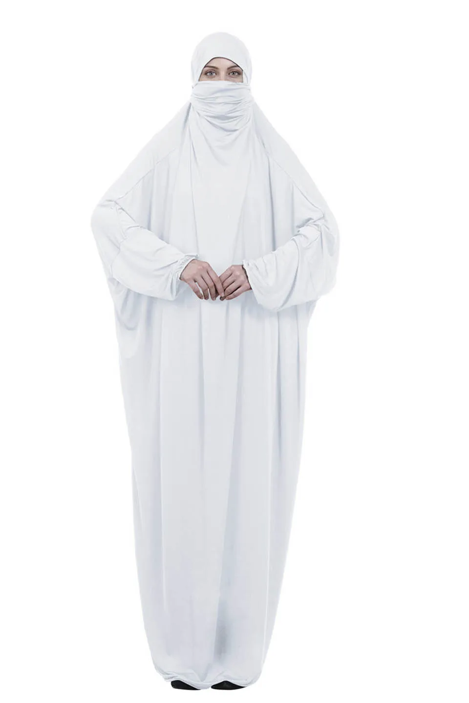 Новое мусульманское платье рукав летучая мышь abaya Дубай платье хиджаб мусульманский хиджаб шарф в масках мусульманская одежда Рамадан Молитвенное платье - Цвет: white