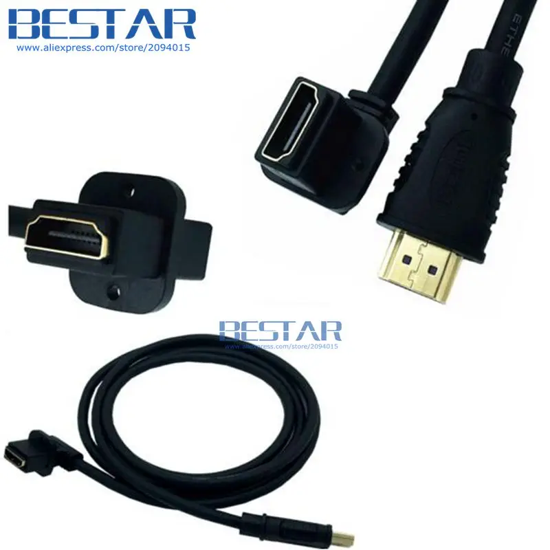 100 шт/лот) 1,5 м 5 футов 150 см HDMI Мужской и Женский 90 градусов левый угол Панель Крепление с винтами расширение позолоченный адаптер кабель
