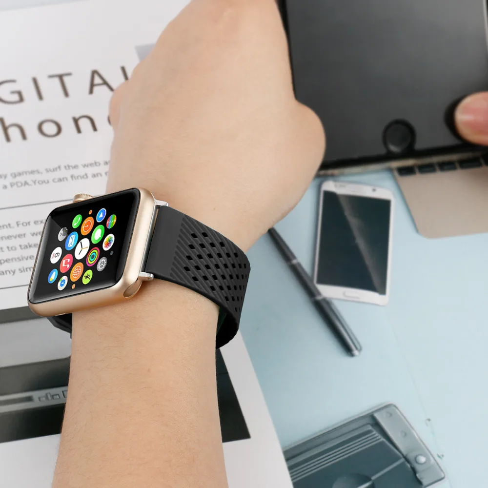 Силиконовый ремешок для apple watch iwatch 3/2/1 38/42 мм спортивный браслет часов дышащий