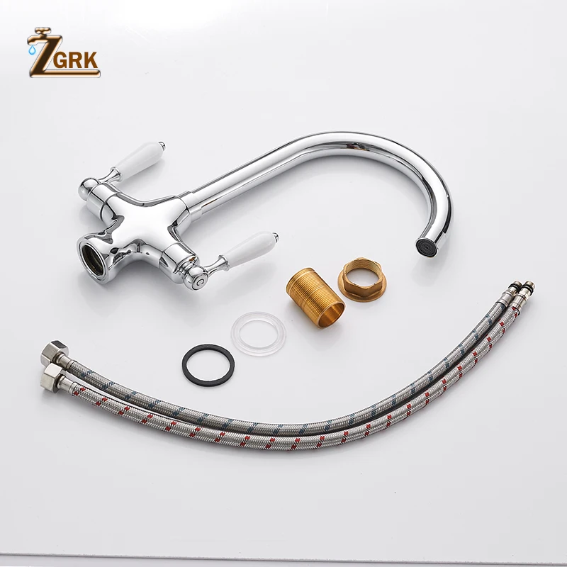 zgrk kitchen faucets matte black dual handle kitchen tap single hole 360 rotation water mixer tap mixer tap cfs5002b free global shipping