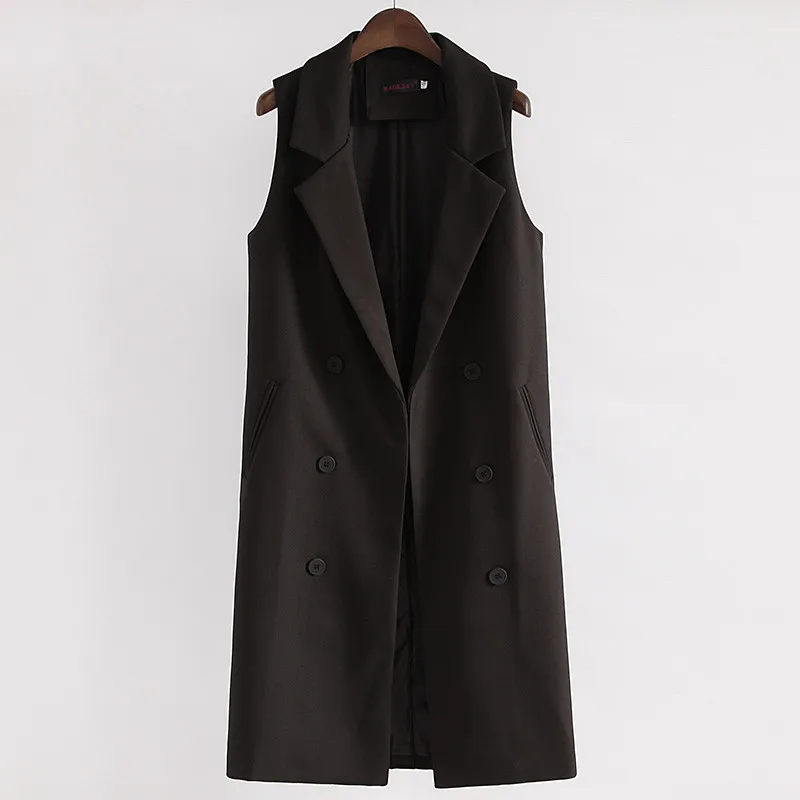 Двубортный длинный жилет женская куртка без рукавов блейзер кардиган