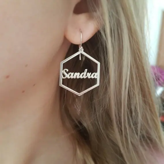 

Personalized Letter Earrings For Women Name Custom Earrings Arabic Jewelry Stainless Steel Polygon Bijoux Femme Wedding Gift BFF