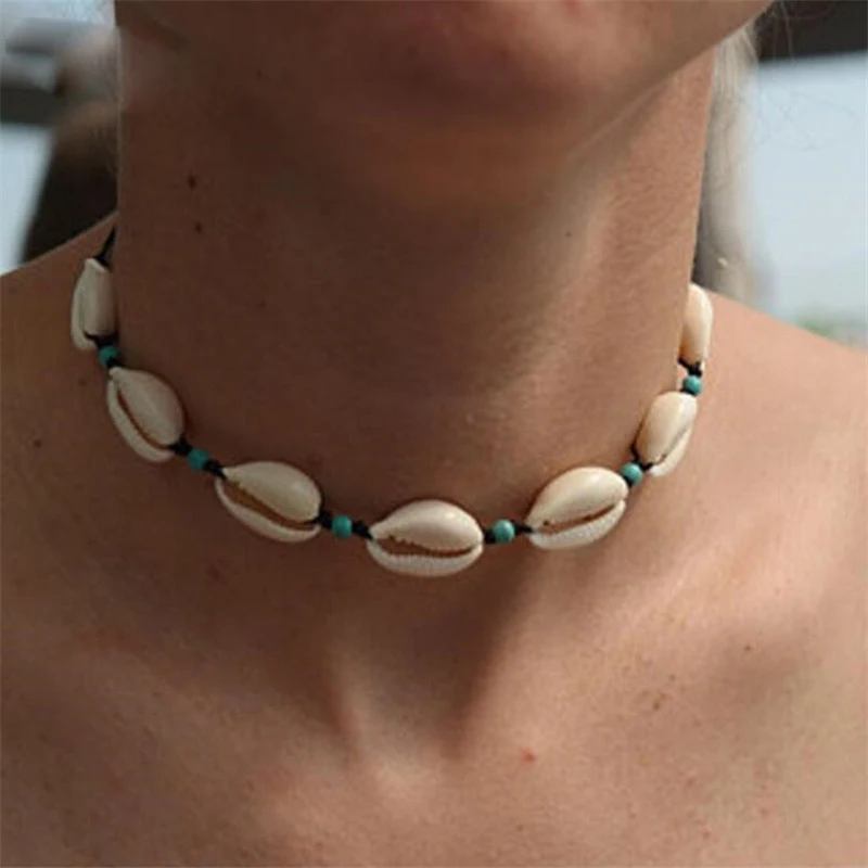 Ethnic Style White Shell Choker Necklaces For Women Handmade Shells Beaded Chain Necklace Boho Collar Jewelry Hot Sale | Украшения и