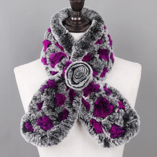 GREY AND PURPLE Новинка, Женский вязаный Настоящий мех кролика, шарфы, зима, натуральный мех кролика Рекс, Женский вязаный шарф, шаль - Цвет: GREY AND PURPLE