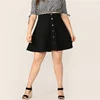 SHEIN Размера Плюс Юбка-Клёш Женская Летняя Черная Короткая Юбка С Пуговицами
