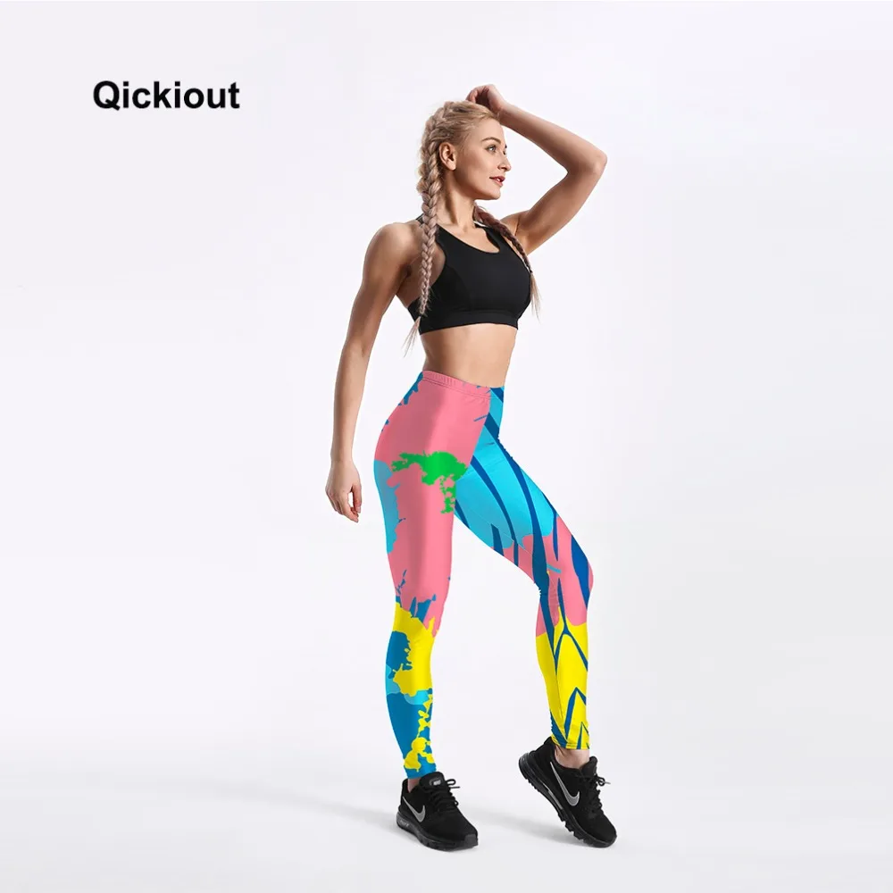 Qickitout цветной Макарон с принтом милые леггинсы женские модные длинные штаны на