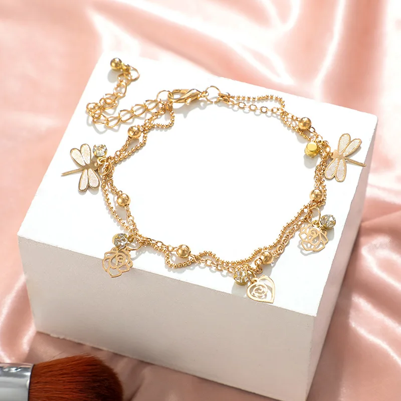 2 шт./компл. красивая стрекоза полый цветок кулон Регулируемая золотая