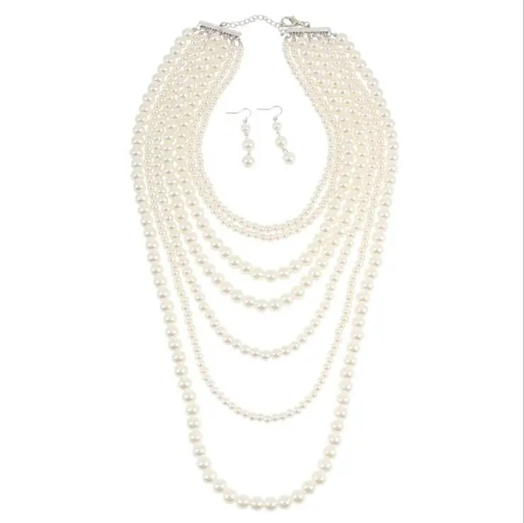 Длинное ожерелье и серьги с искусственным жемчугом комплект женских ювелирных
