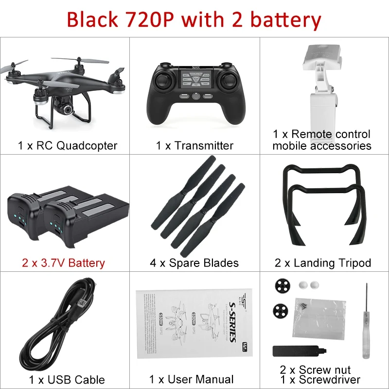 720P Black 2 battery SJRC S20W двойной gps динамический слежение wifi FPV с 1080 P/720 P широкоугольная камера мульти батареи RC Дрон Квадрокоптер VS X21 - Цвет: 720P Black 2 battery