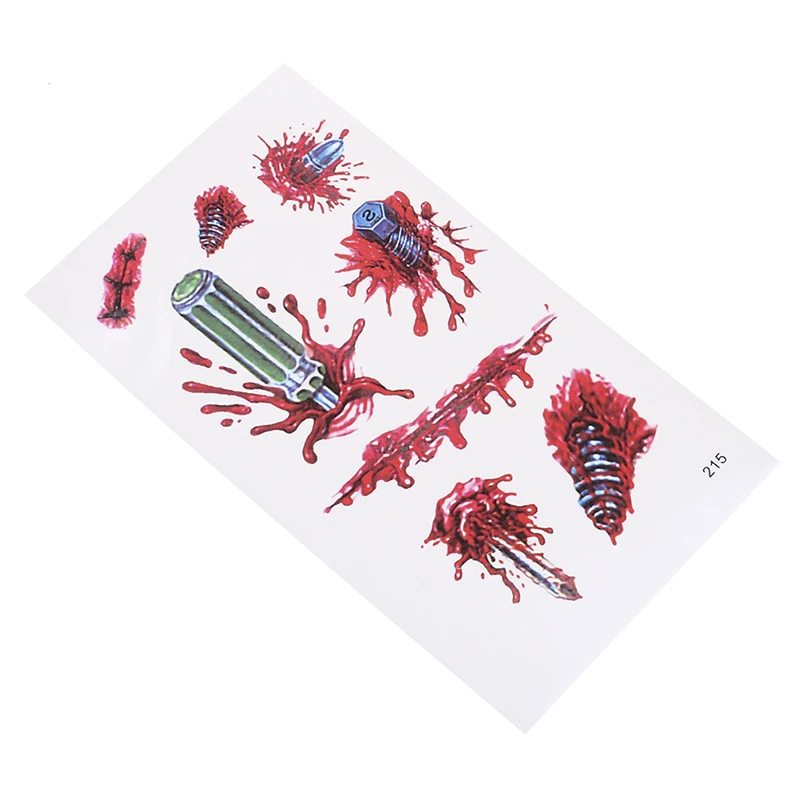 115 x 70mm Halloween Terror Screw Wound Realistic Blood Injury Scar Tattoo Sticker Temporary | Красота и здоровье