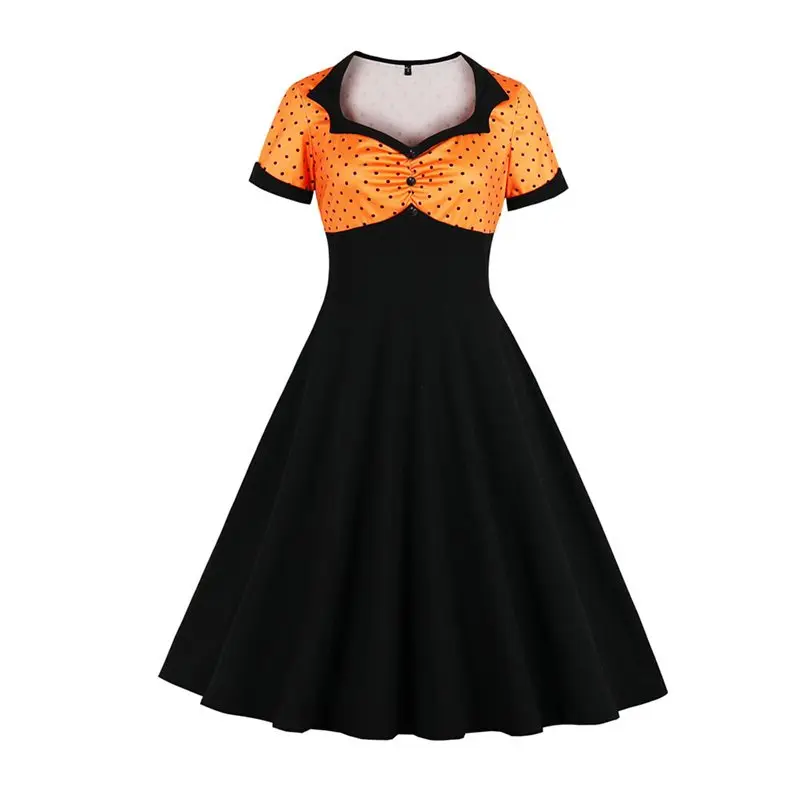 Vintage Sexy Club Gothic Elegant Plus Size Party Women Midi Dresses Polka Dots Print Sweet Female Goth Retro Chic Dinner Dress | Женская