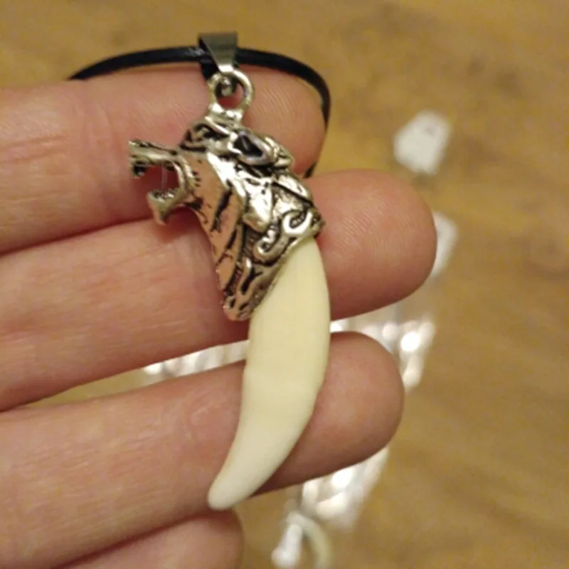 В стиле норвежских викингов зубы волка кулон подвеска серебро цепь из