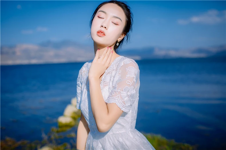 Вечерние одежда летнее платье 2018 Короткие рукава кружевные нарядные платья