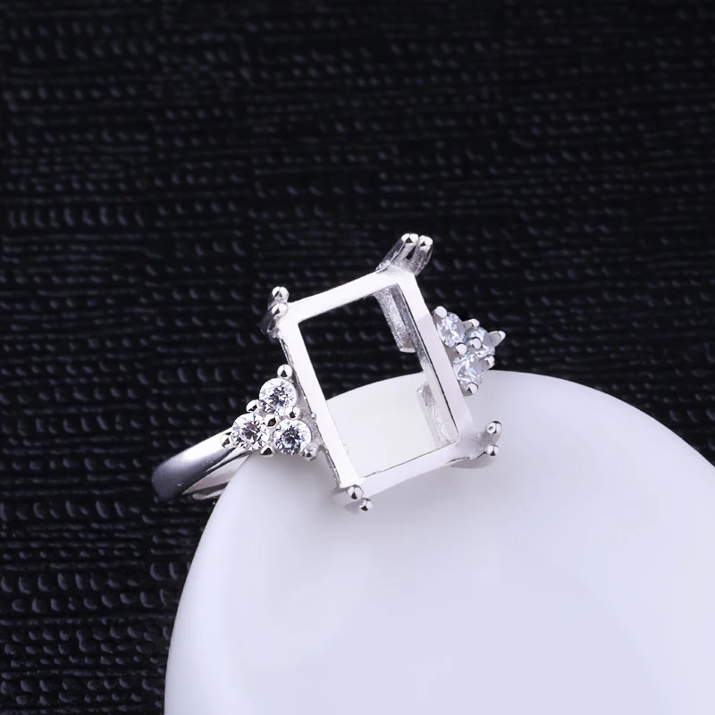 

Sterling Silver Color 925 White Gold 8*11mm Cabochon Rings for Amber Opal Agate Turquoise Fine Jewelry Wholesale