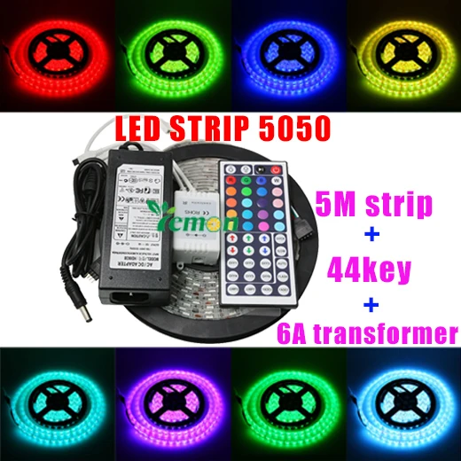 Светодиодная лента 5050 RGB водонепроницаемая SMD 5 м/рулон гибкий светильник 300