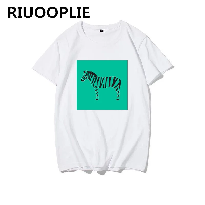 RIUOOPLIE лошадь рисунок принт в зеленый справочный футболки хлопок короткий рукав