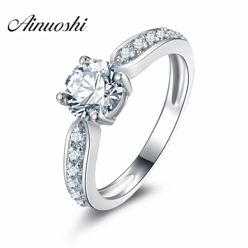 AINOUSHI 1 карат круглой огранки Promise Ring 925 пробы Серебряные ювелирные изделия кольца для Для женщин Eternity кольцо бижутерия