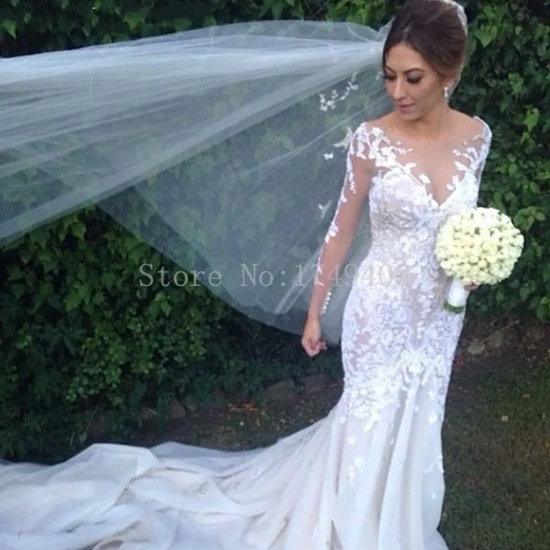 Роскошное кружевное платье с аппликацией в виде русалки прозрачное свадебное