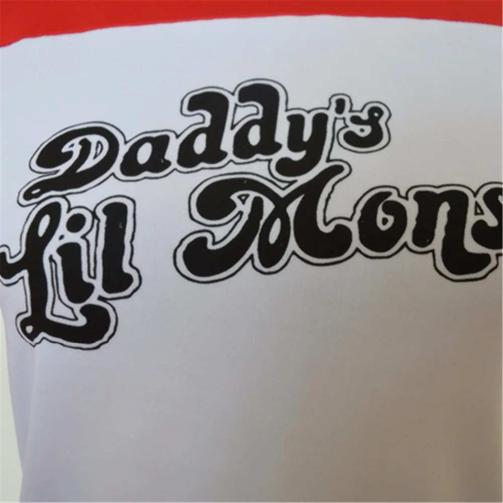 Новинка! "," Харли квинн футболка самоубийц футболка "squad" и надписью «Daddy's Lil монстр топ Косплэй костюм короткие женские топ, футболка, рубашка, способный преодолевать броды для взрослых Для женщин