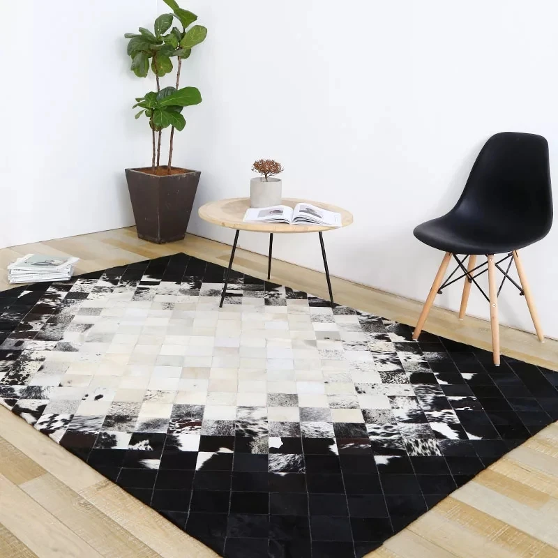 American style luxury cowhide seamed patchwork rug natural cow skin fur carpet black and white decoration office | Дом и сад