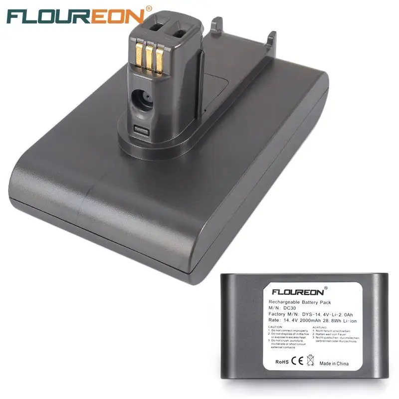 Для Dyson 14,4 V 2000 mAh floureon литий-ионный аккумулятор для Dyson DC30 917083-02 ручной пылесос перезаряжаемый аккумулятор серый