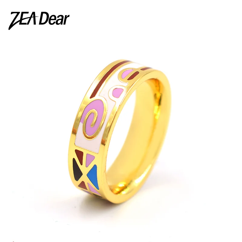 

ZEA Dear Jewelry Enamel Jewelry Stainless Steel Rings For Women Dubai Round Colorful Rings For Romantic Wedding Jewelry Findings