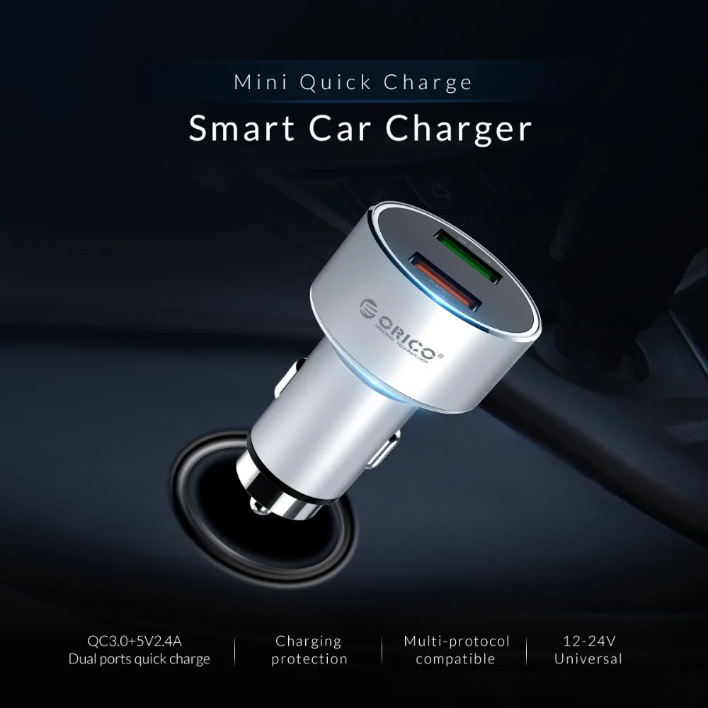ORICO QC3.0 автомобильное зарядное устройство 30 Вт макс двойной USB Автомобильное зарядное устройство мобильного телефона зарядное устройство для банка питания мобильного телефона планшета gps