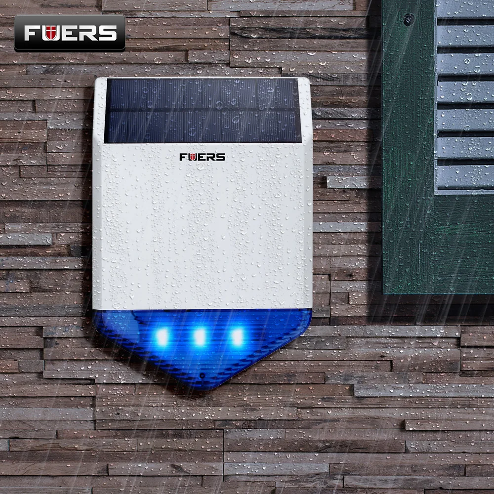 FUERS Outdoor Solar Siren Waterproof Wireless Siren With Burglar Alarm Flash Light For G95 G34 G60 Home Alarm System