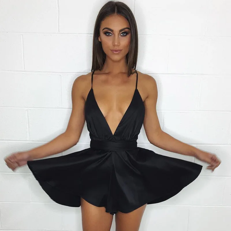 Sexy ремень атласная платье с открытой спиной Повседневное глубоким v-образным