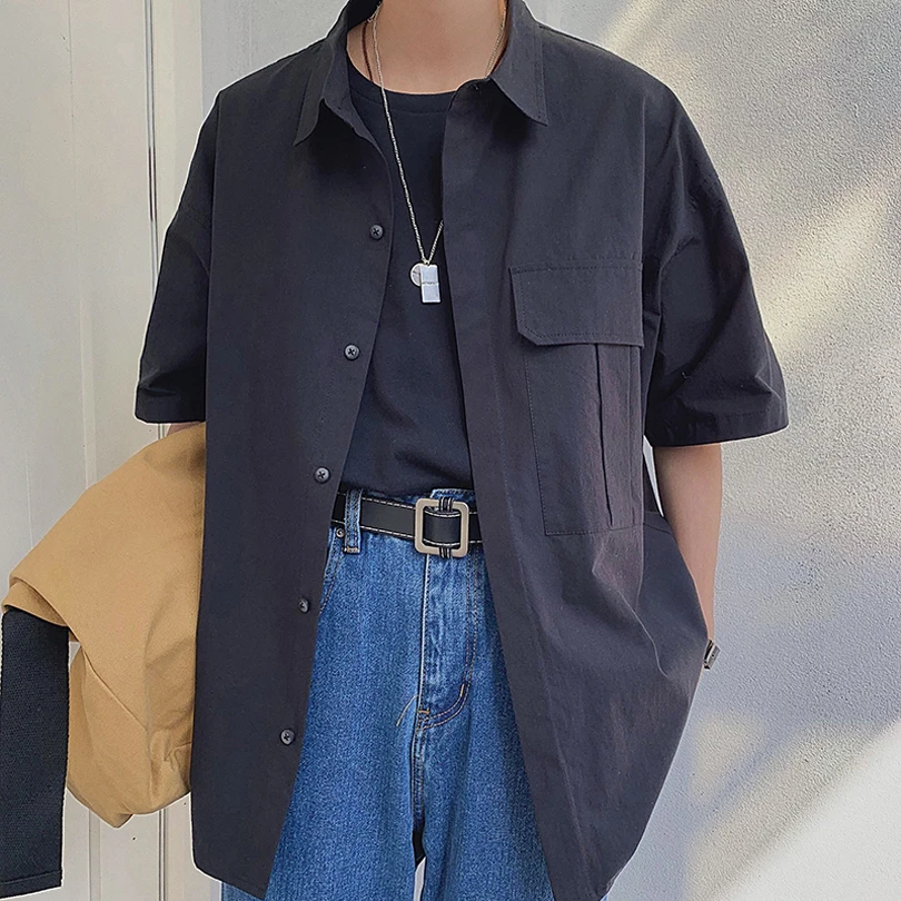 Новинка 2019 летняя свободная модная повседневная мужская рубашка оверсайз