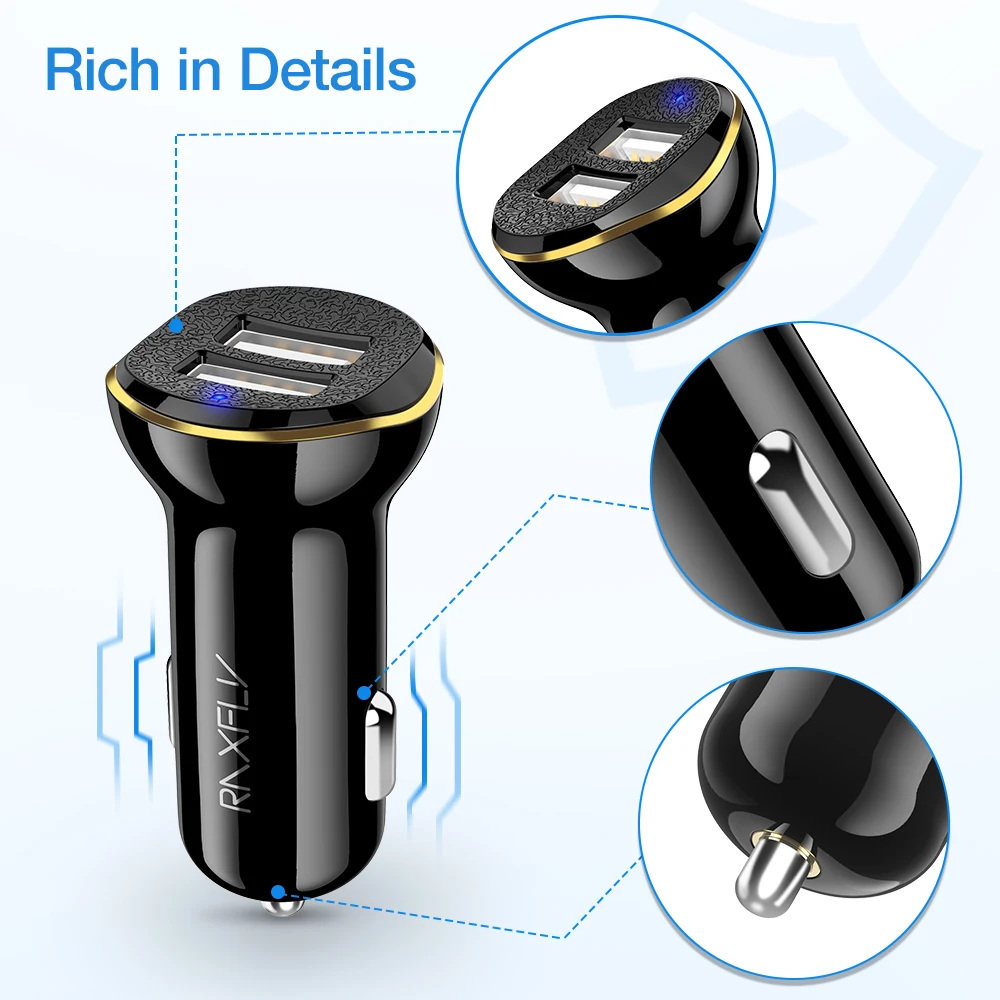 RAXFLY двойной Переходник USB для зарядки в машине зарядное устройство мобильного
