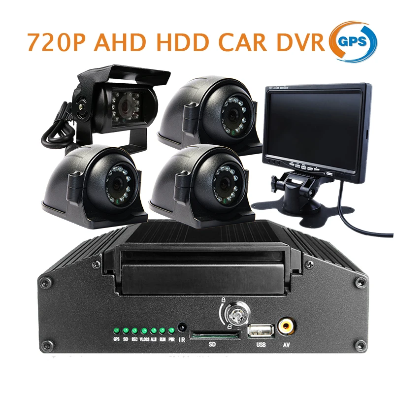 Бесплатная доставка 4ch 720 P AHD GPS HDD g сенсор автомобиля Видеорегистраторы для