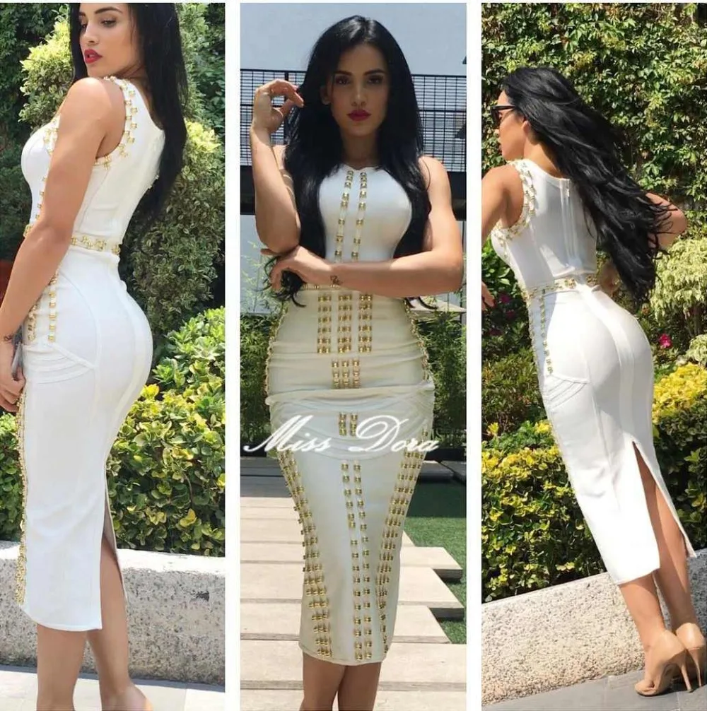 Женское шипованное миди платье 2016 Ким Кардашьян o образным вырезом длиной до
