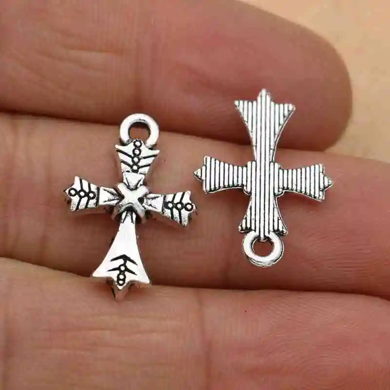 10 шт. античные посеребренные подвески в форме Креста для серьги изготовления