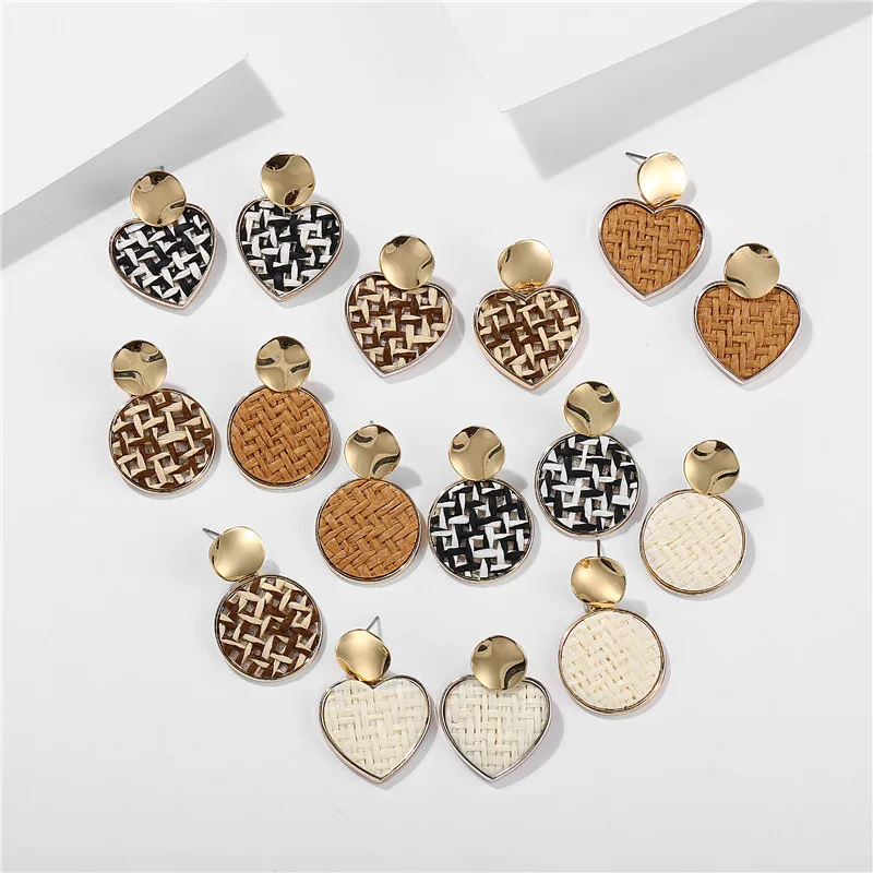 AY Ethnic Leopard Rattan Earrings For Women Handmade Bohemian Geometric Round Heart Dangle Boho Jewelry | Украшения и аксессуары