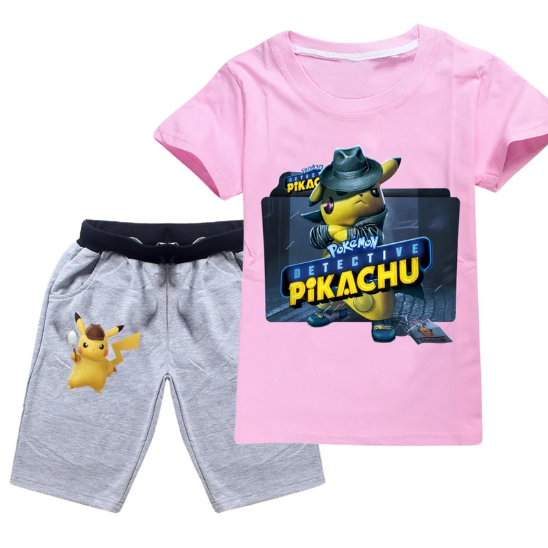 Detetive Pikachu/Хлопковые футболки для больших мальчиков + шорты штаны спортивные