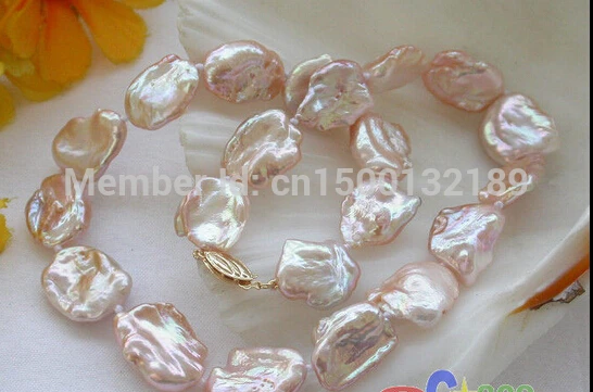 xd j004 lustre Nature 16&quot 19mm BAROQUE pink KESHI REBORN PEARL NECKLACE 14k (A0327) | Necklace