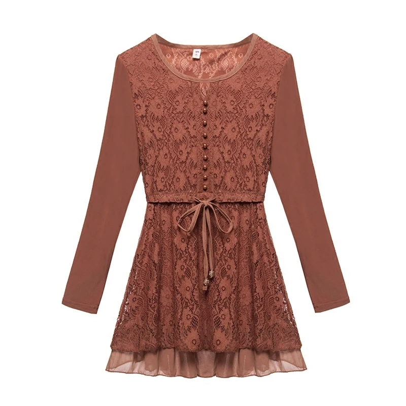 Кружевная рубашка с длинным рукавом и о вырезом в Корейском стиле на весну осень