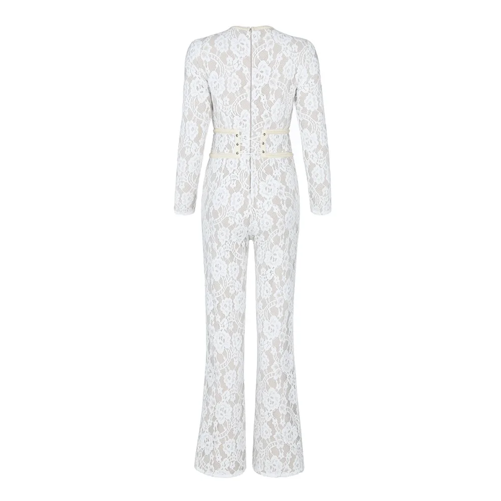 Женский кружевной комбинезон белый без бретелек в стиле Звезд для ночного клуба