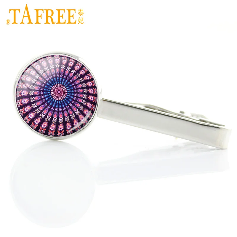 

TAFREE classic buddhist Mandala tie clips hippe paisley yoga meditation flower Sacred geometry tie pins men jewelry A446