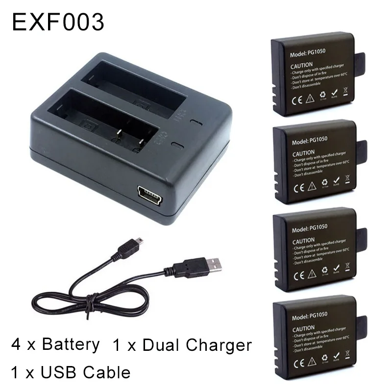 EXF003 1 шт двойное зарядное устройство+ 2 шт 1050mAh запасная литий-ионная аккумуляторная батарея для eken H9 H9R H8PRO H8R SJ4000 аксессуары для экшн-камеры - Цвет: EXF003