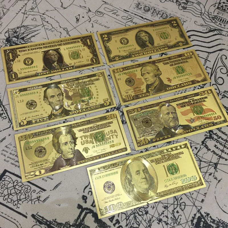 Для полный набор 7 шт. США $1 100 доллар золото банкноты красочный мир деньги для