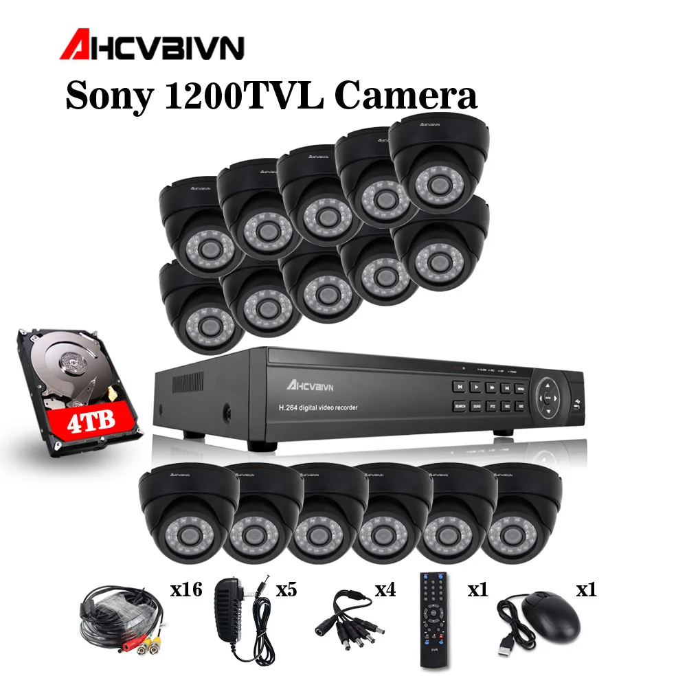 Черный 16CH CCTV система 1080 P DVR 16CH CCTV камера безопасности Система 1200tvl Крытый День Ночь ИК камера комплект система видеонаблюдения - Цвет: Черный